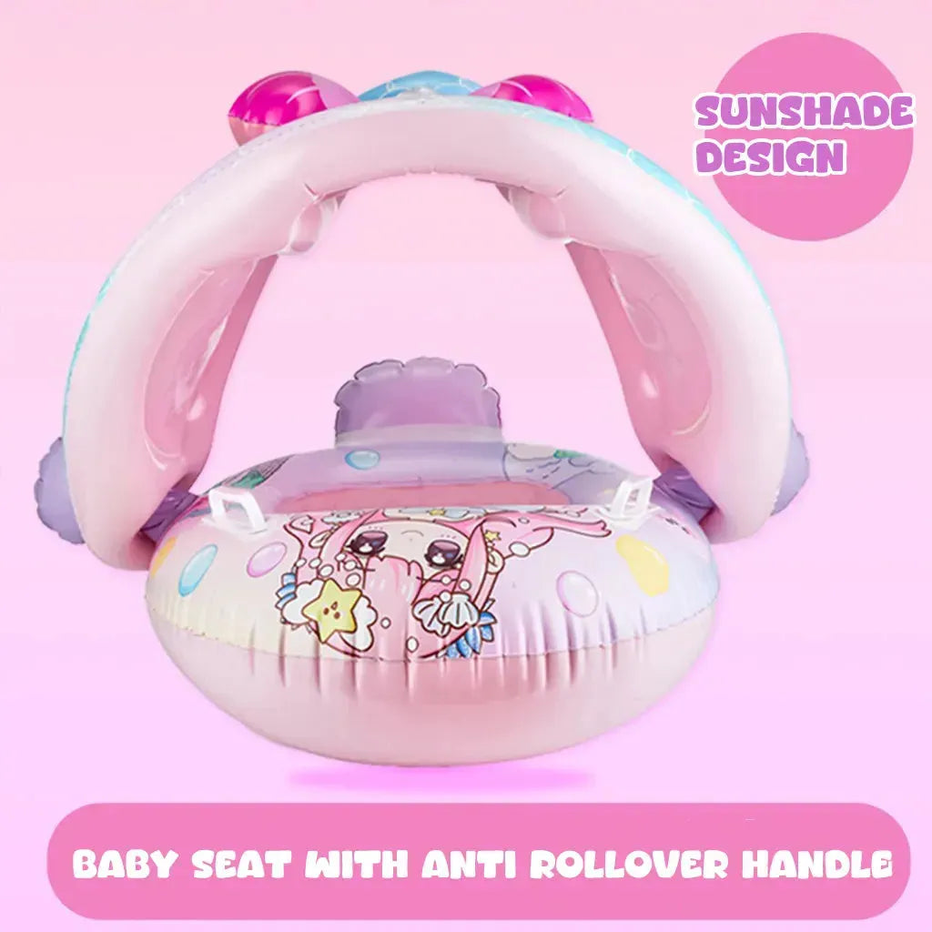 YOTOY Inflatable Pink Mermaid Handle Swim Ring with Sunshade for Kids & Toddlers - YOTOY