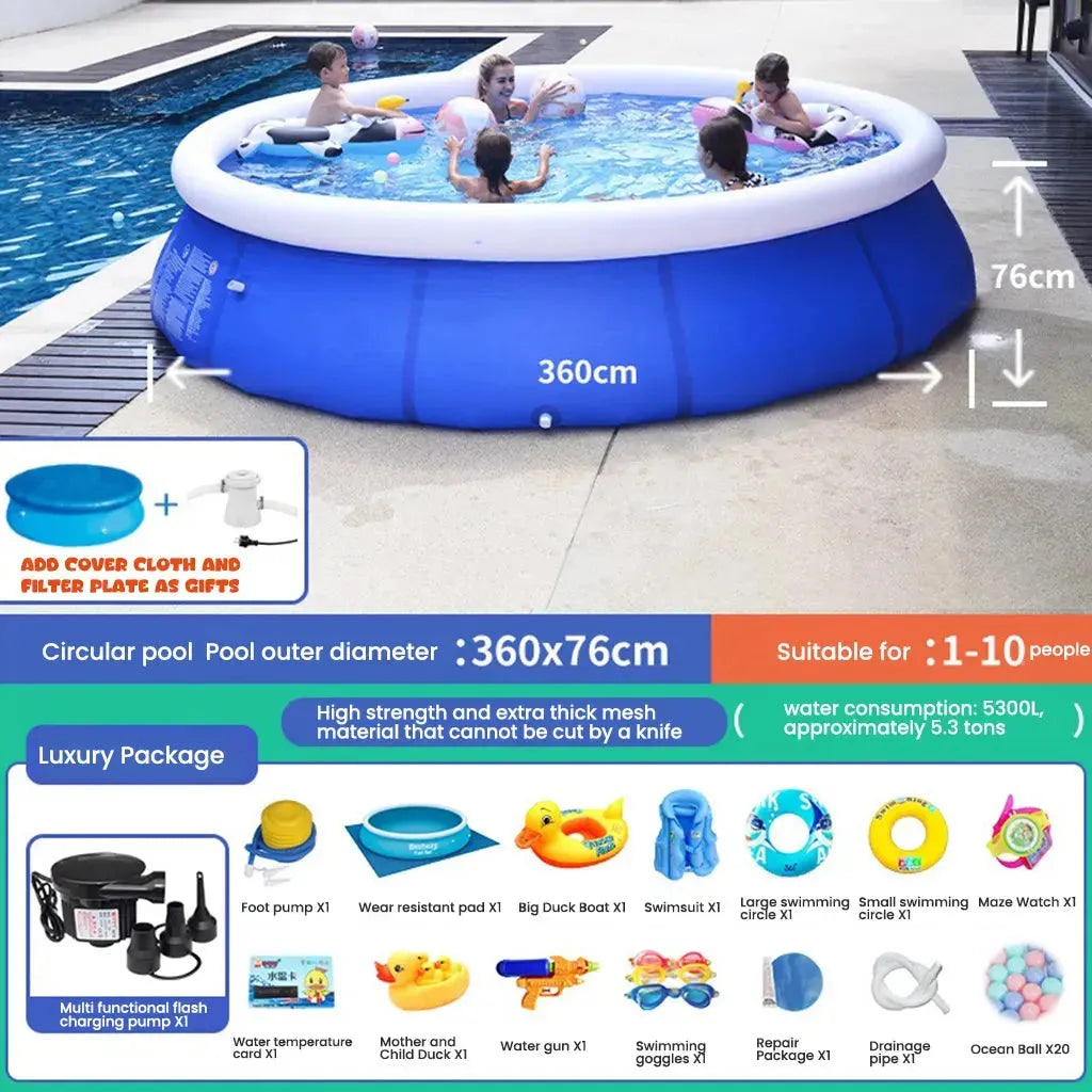 YOTOY Inflatable Swimming Pool 360cm Diameter x 90cm Height - YOTOY