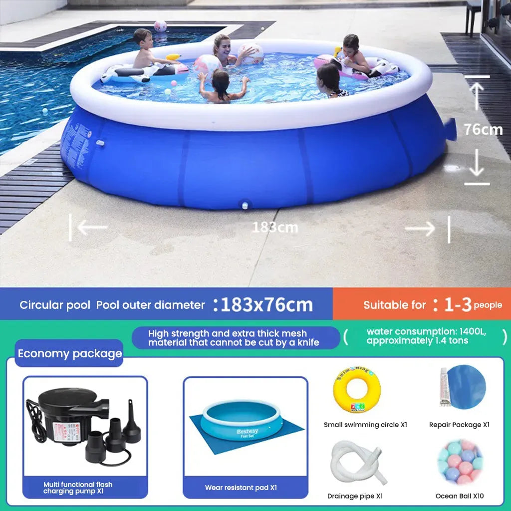 YOTOY Inflatable Swimming Pool for Kids & Adults - Family Outdoor Giant Round Pool with Thickened Folding Design - YOTOY