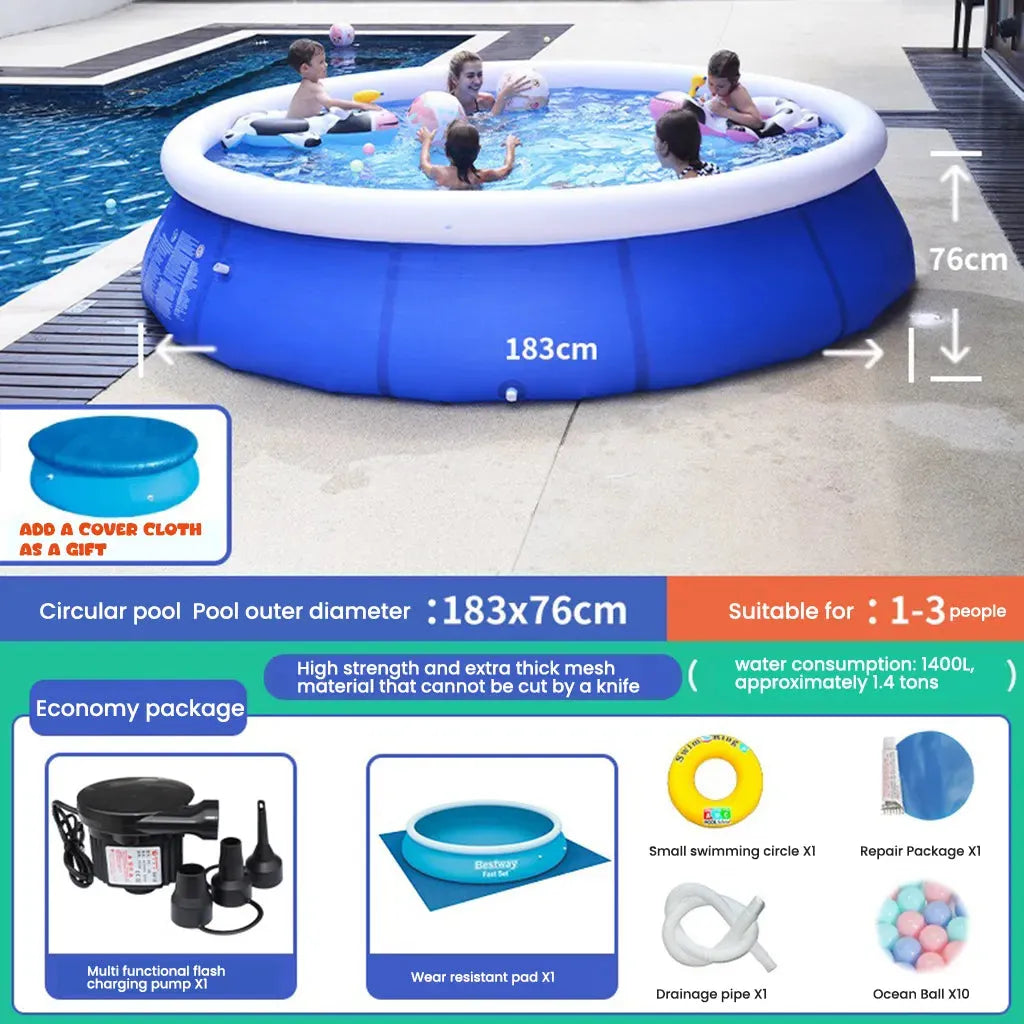 YOTOY Inflatable Swimming Pool for Kids & Adults - Family Outdoor Giant Round Pool with Thickened Folding Design - YOTOY