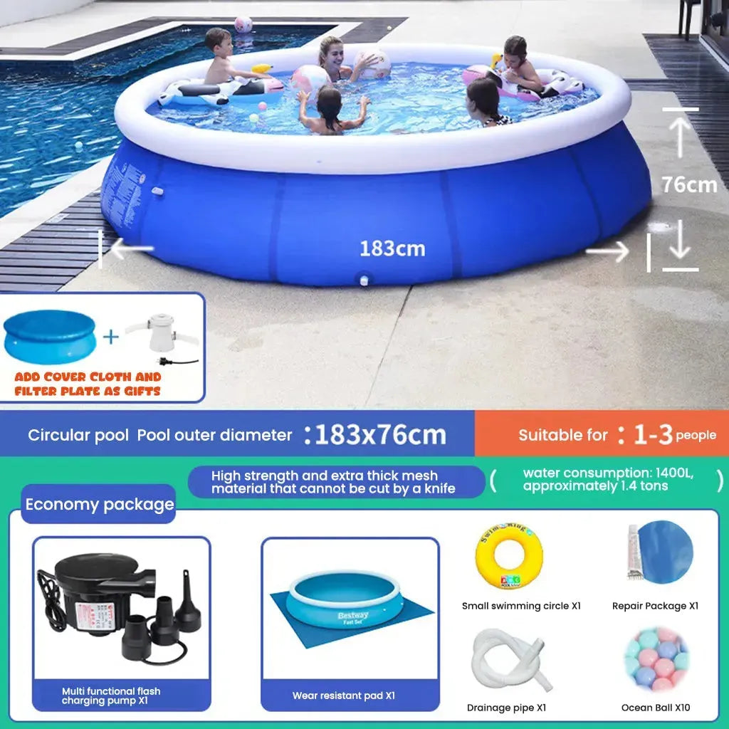 YOTOY Inflatable Swimming Pool for Kids & Adults - Family Outdoor Giant Round Pool with Thickened Folding Design - YOTOY