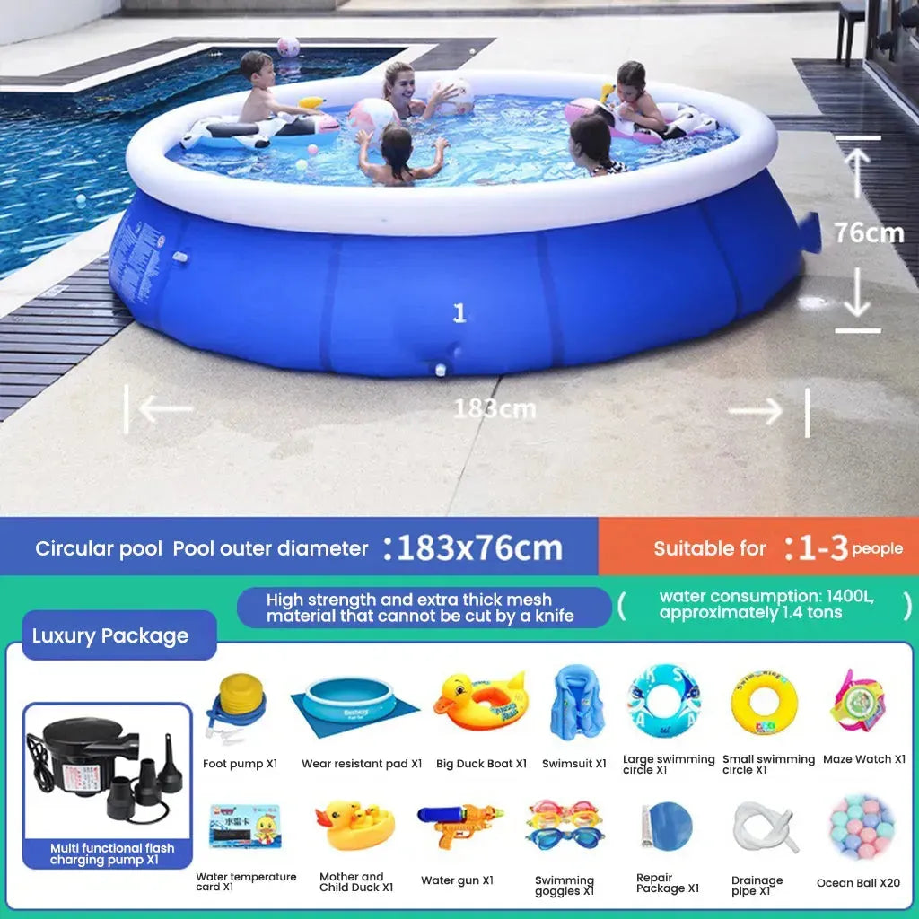 YOTOY Inflatable Swimming Pool for Kids & Adults - Family Outdoor Giant Round Pool with Thickened Folding Design - YOTOY