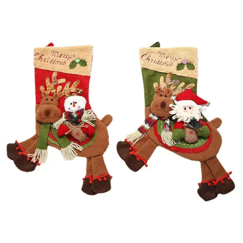 YOTOY Jumbo Legged Santa Snowman on Reindeer Large Stocking Christmas Gift Bag for Kids with Apple Pouch Decoration - YOTOY