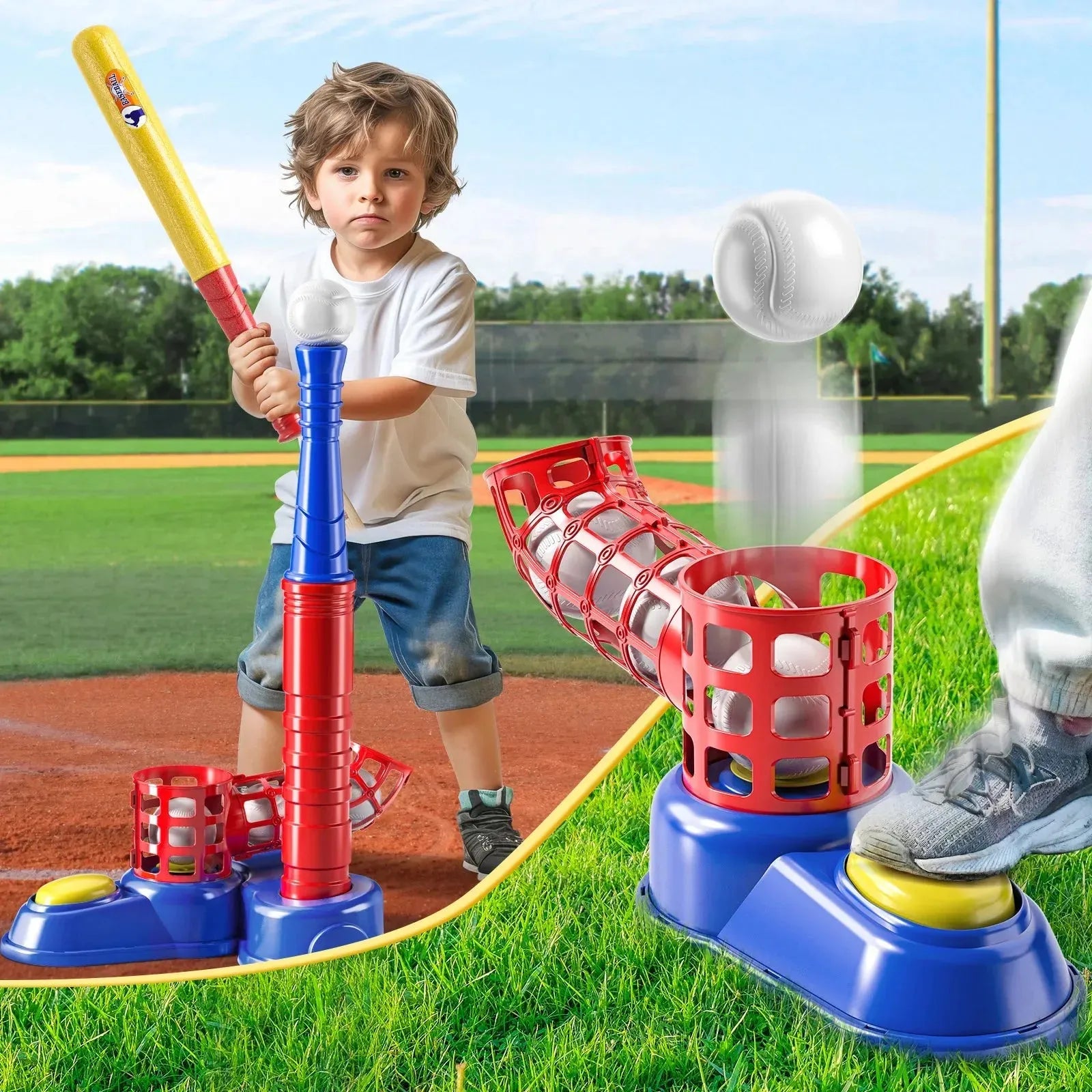 YOTOY Kid's Baseball Trainer Set Hand Pressure Foot Pedal Launch training equipment toys - YOTOY