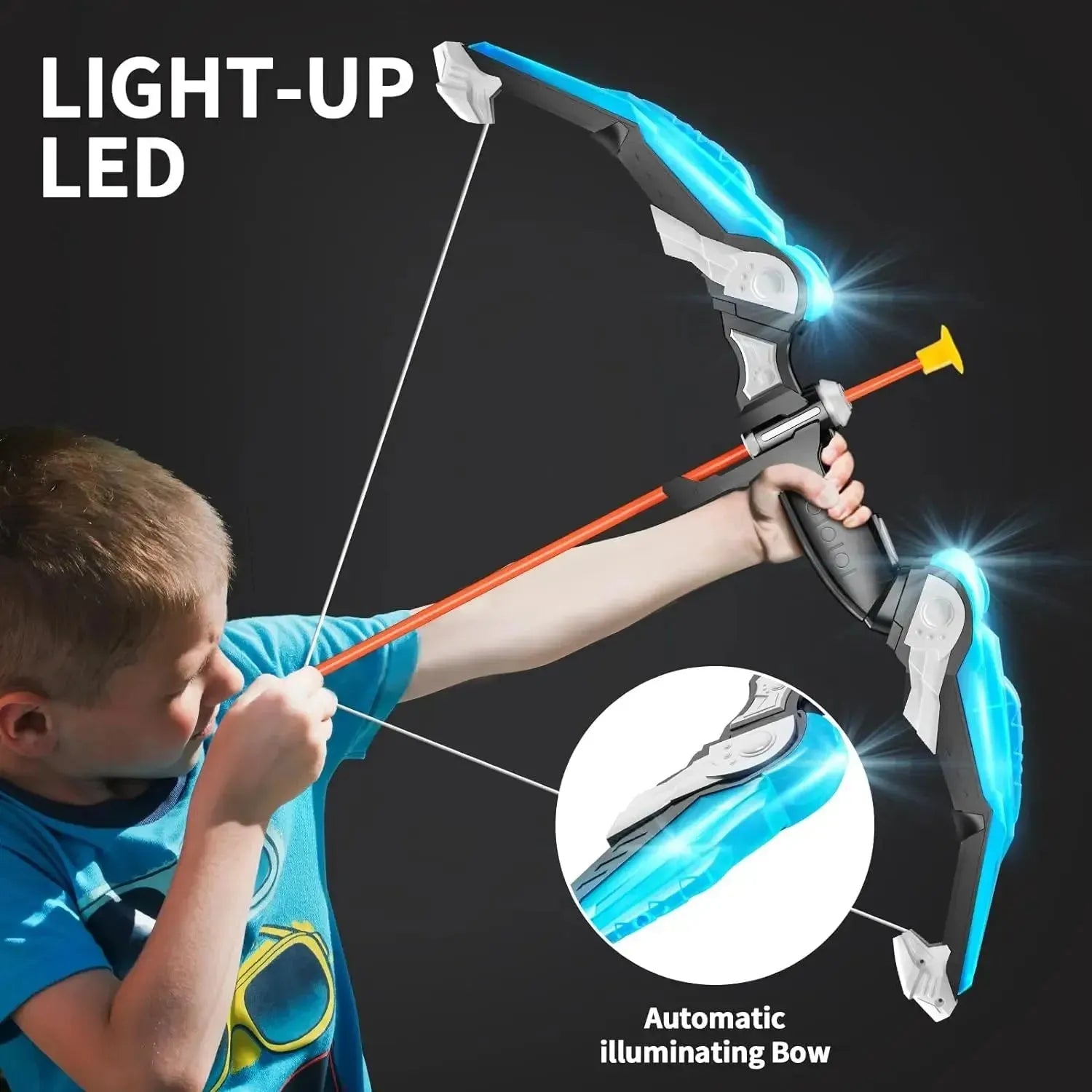 YOTOY Kids Bow and Arrow Set - LED Light Up Archery Toy Set with 10 Suction Cup Arrows, 4 Target & Quiver Indoor and Outdoor Toy - YOTOY