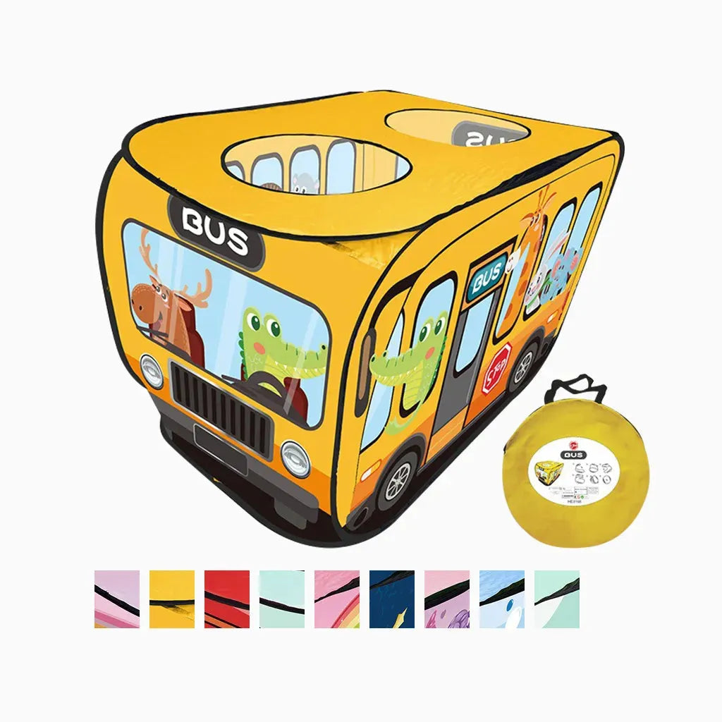 YOTOY Kids Outdoor Play Tent - Cartoon Bus Playhouse with Interactive Games & Automatic Pop-Up Feature - YOTOY