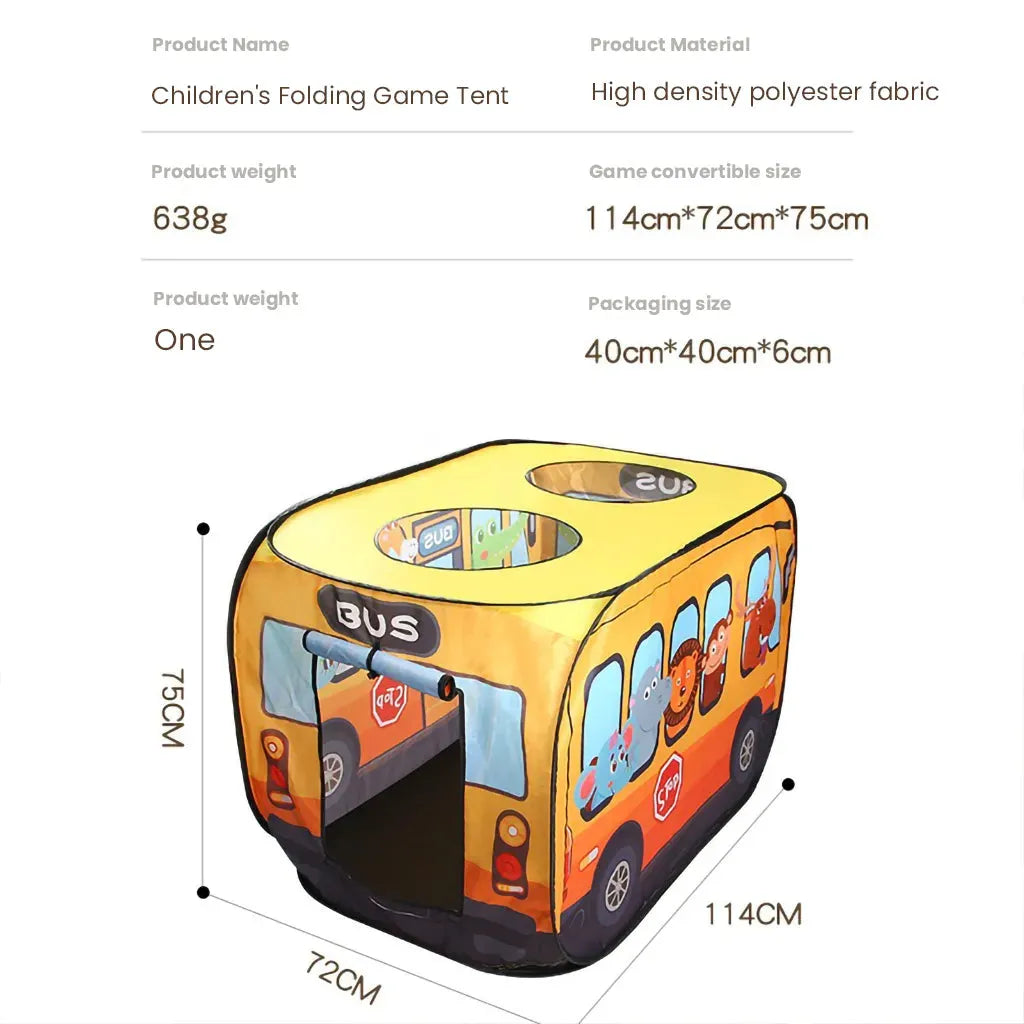 YOTOY Kids Outdoor Play Tent - Cartoon Bus Playhouse with Interactive Games & Automatic Pop-Up Feature - YOTOY