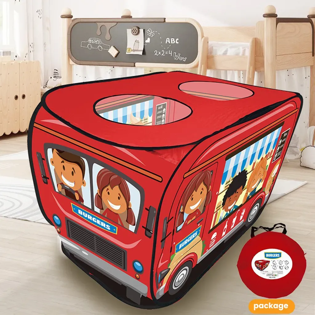 YOTOY Kids Outdoor Play Tent - Cartoon Bus Playhouse with Interactive Games & Automatic Pop-Up Feature - YOTOY