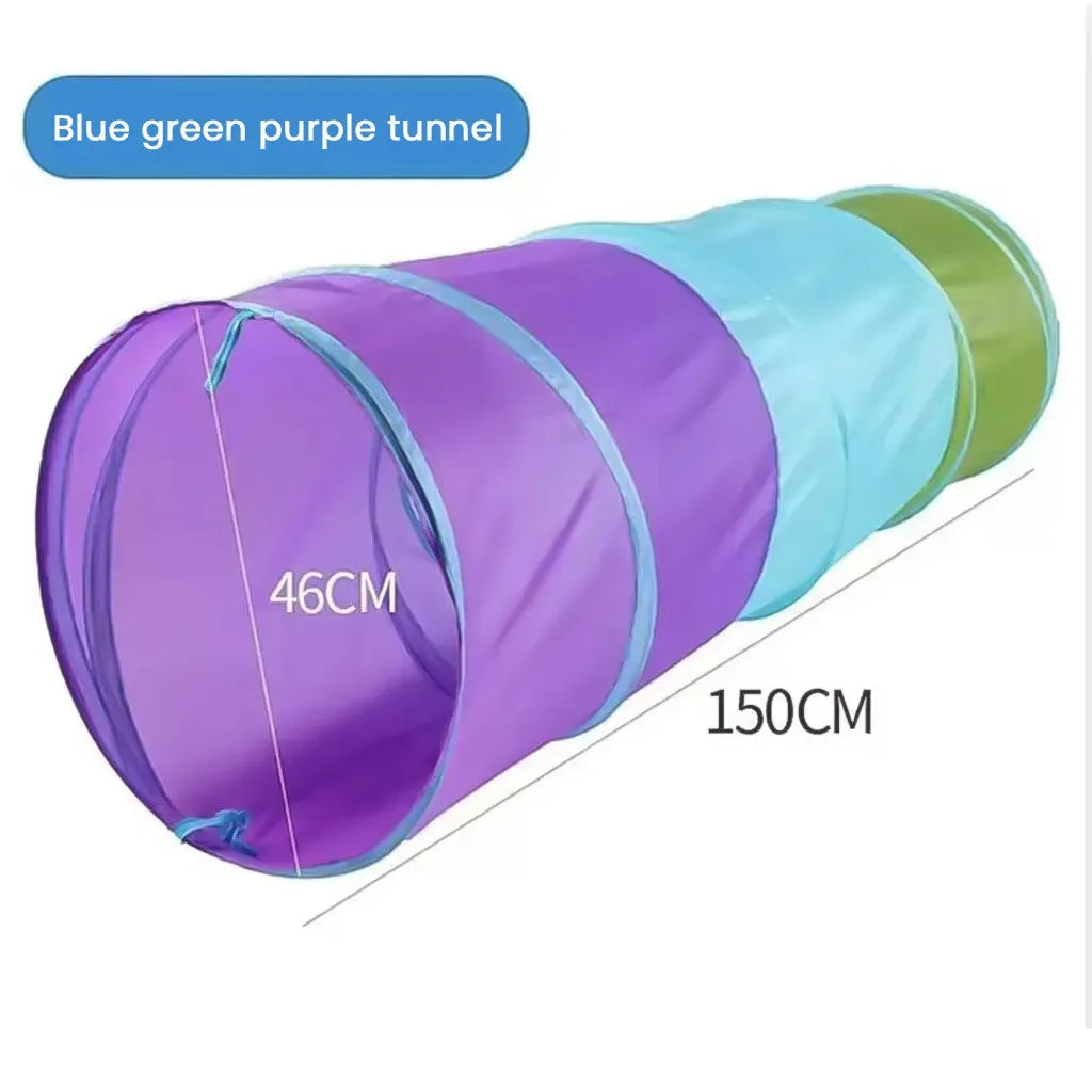 YOTOY Kids Rainbow Sensory Tunnel - Crawling Tube Toy for Baby & Toddler Exercise (Blue, Purple, Green) - YOTOY