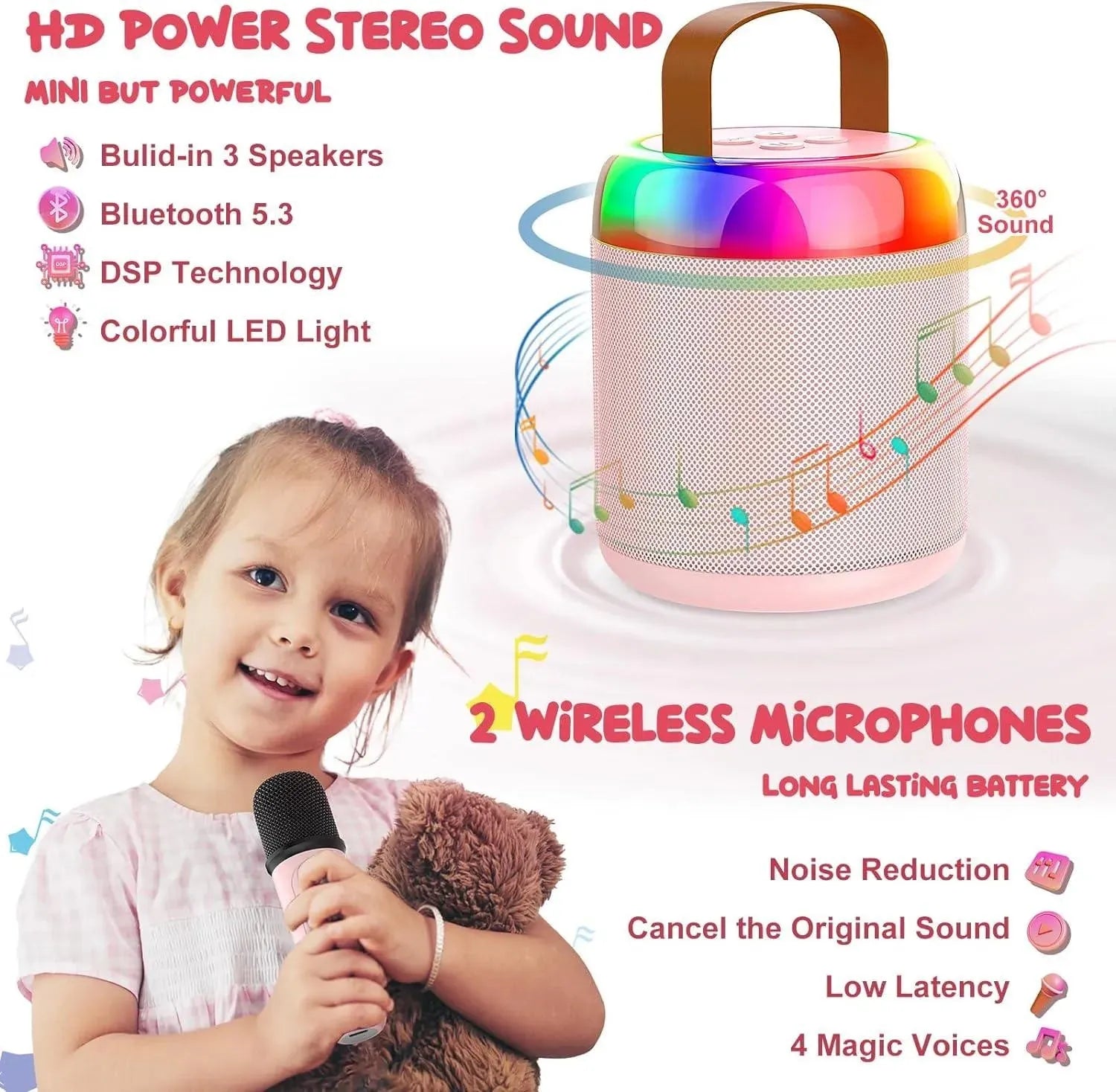 YOTOY Mini Karaoke Machine for Kids Portable Bluetooth - YOTOY