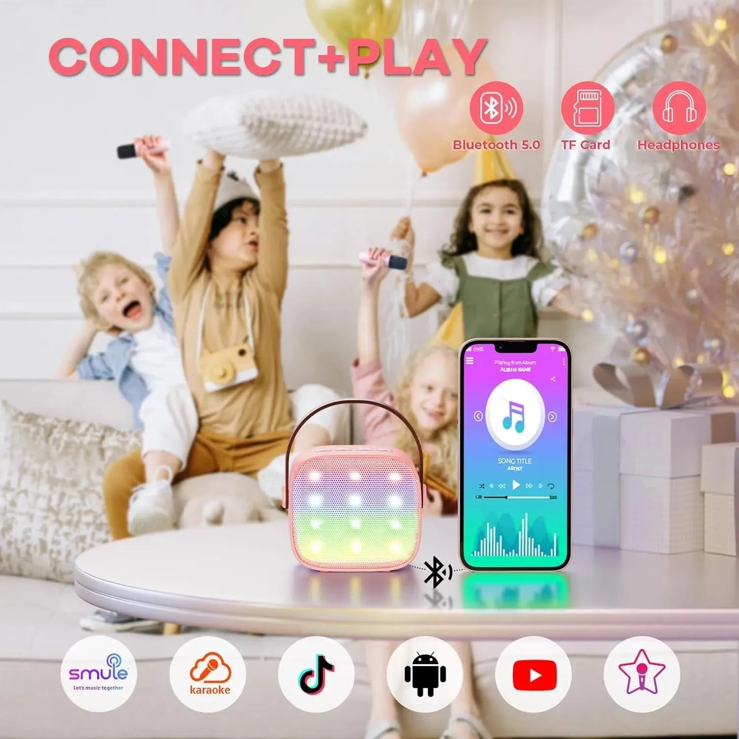 YOTOY Mini Karaoke Machine with 2 Wireless Microphones for Kids Adults - YOTOY