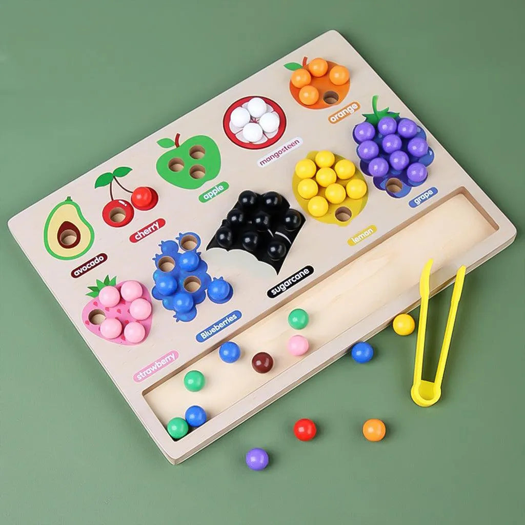 YOTOY Montessori Wooden Fun Fruit Classification And Matching Clip Beads - YOTOY