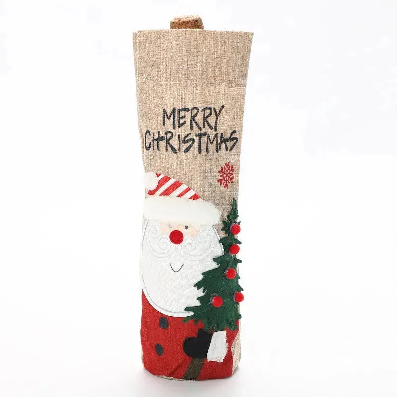 YOTOY New Christmas Linen Santa Wine Bottle Bag - Festive Table Decoration for Red Wine Bottles - YOTOY