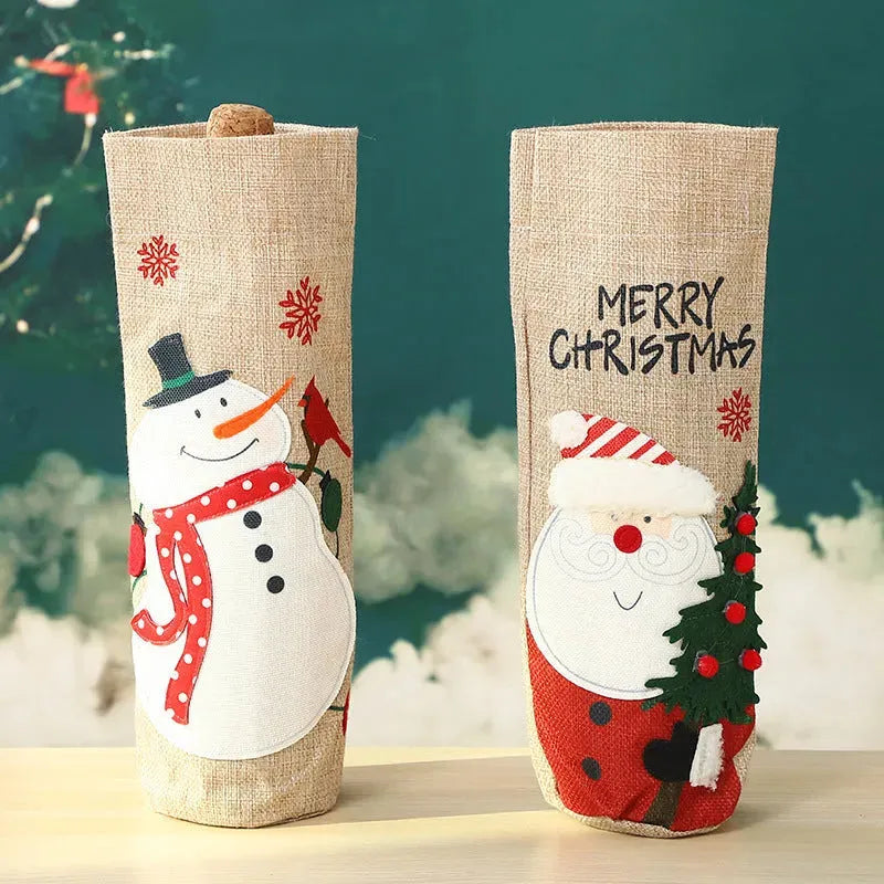 YOTOY New Christmas Linen Santa Wine Bottle Bag - Festive Table Decoration for Red Wine Bottles - YOTOY