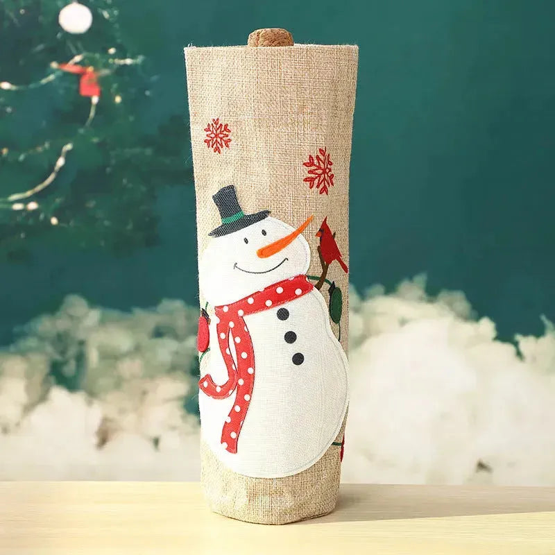 YOTOY New Christmas Linen Santa Wine Bottle Bag - Festive Table Decoration for Red Wine Bottles - YOTOY