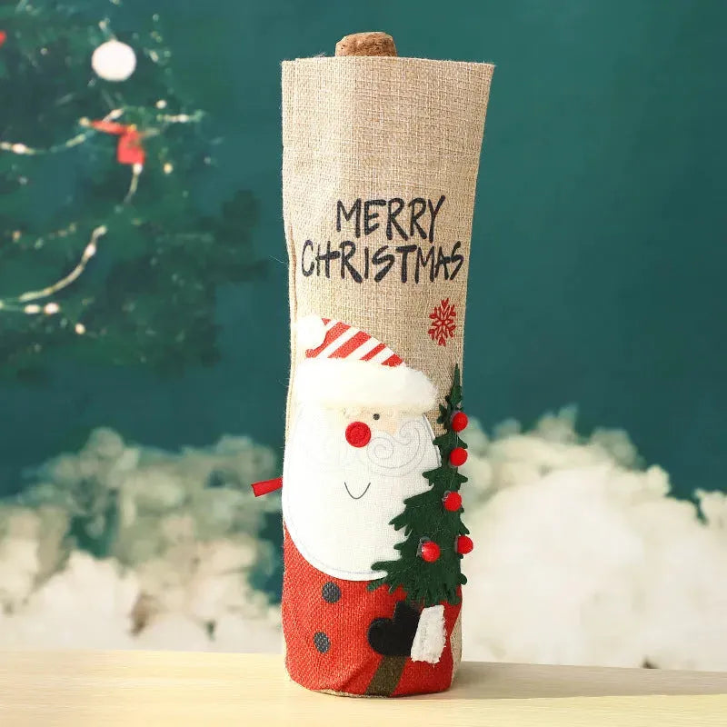 YOTOY New Christmas Linen Santa Wine Bottle Bag - Festive Table Decoration for Red Wine Bottles - YOTOY