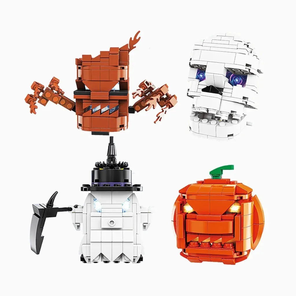 YOTOY New Halloween Building Block Toy - Light-Up Pumpkin Head Assembly Brick Set, Easter Mini Figure Gift - YOTOY