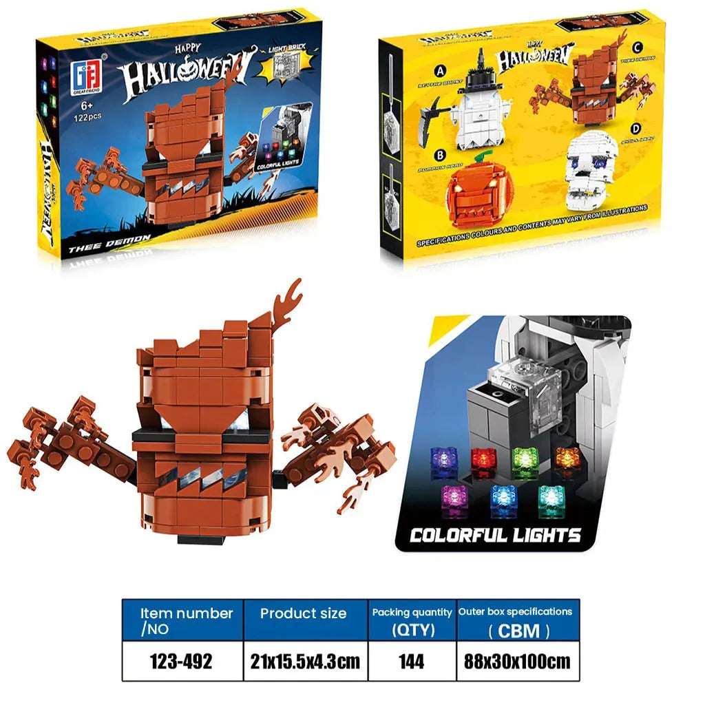 YOTOY New Halloween Building Block Toy - Light-Up Pumpkin Head Assembly Brick Set, Easter Mini Figure Gift - YOTOY