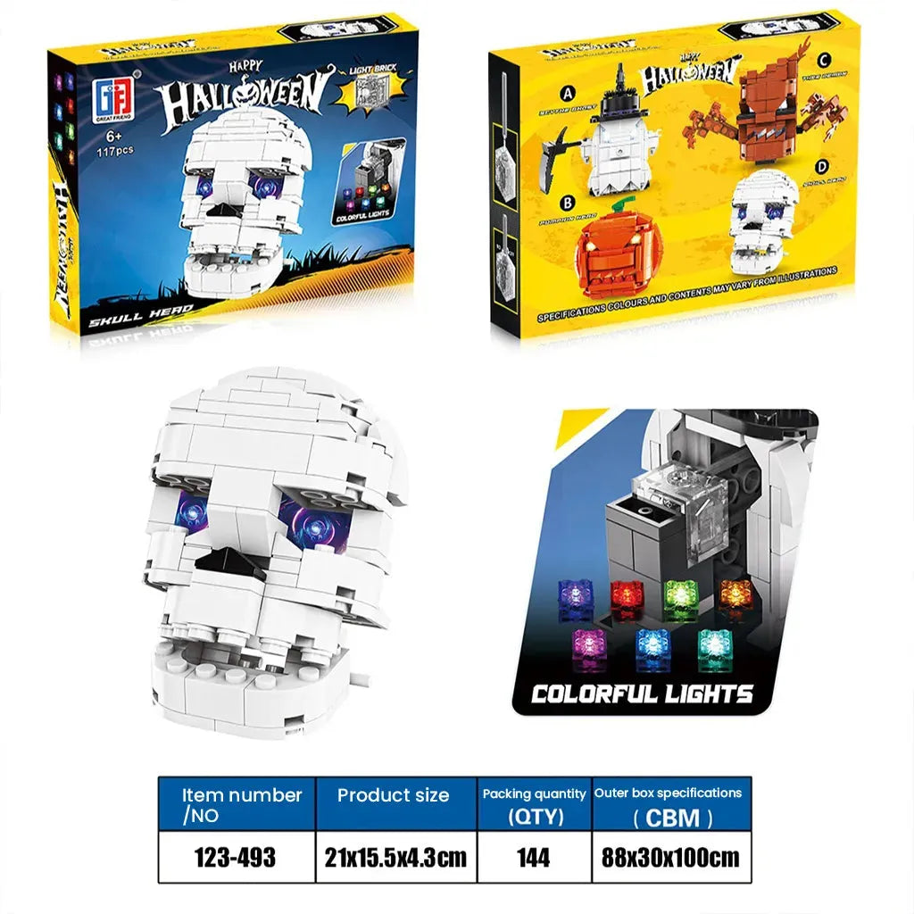 YOTOY New Halloween Building Block Toy - Light-Up Pumpkin Head Assembly Brick Set, Easter Mini Figure Gift - YOTOY