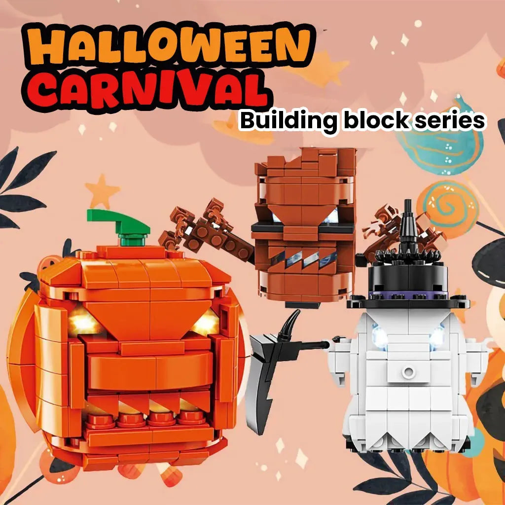 YOTOY New Halloween Building Block Toy - Light-Up Pumpkin Head Assembly Brick Set, Easter Mini Figure Gift - YOTOY