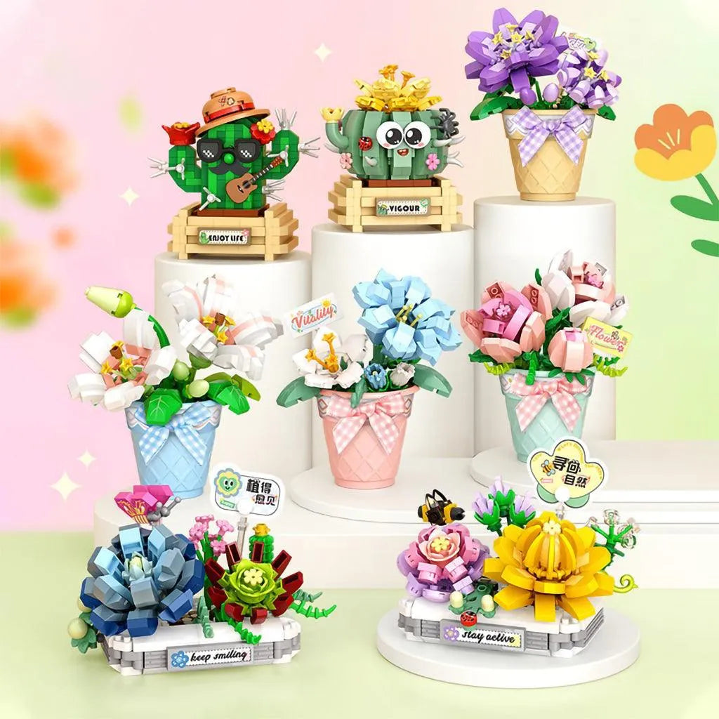 YOTOY Succulent Plants And Flowers Potted Small Particles Assembly Building Blocks - YOTOY