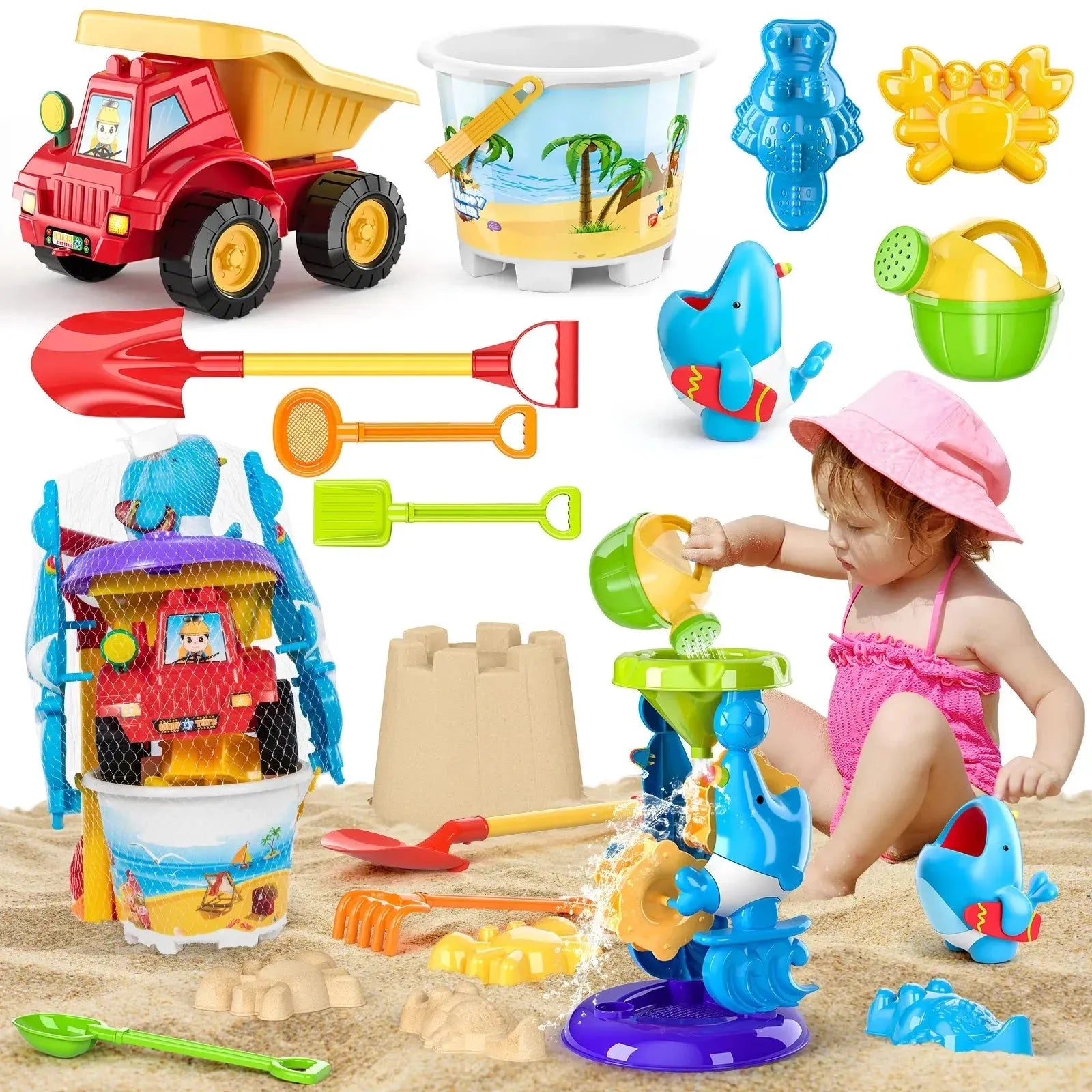 YOTOY Summer outdoor beach toy car with bucket and shovel to play sand and water interactive games for kids and gift 3+ years old - YOTOY