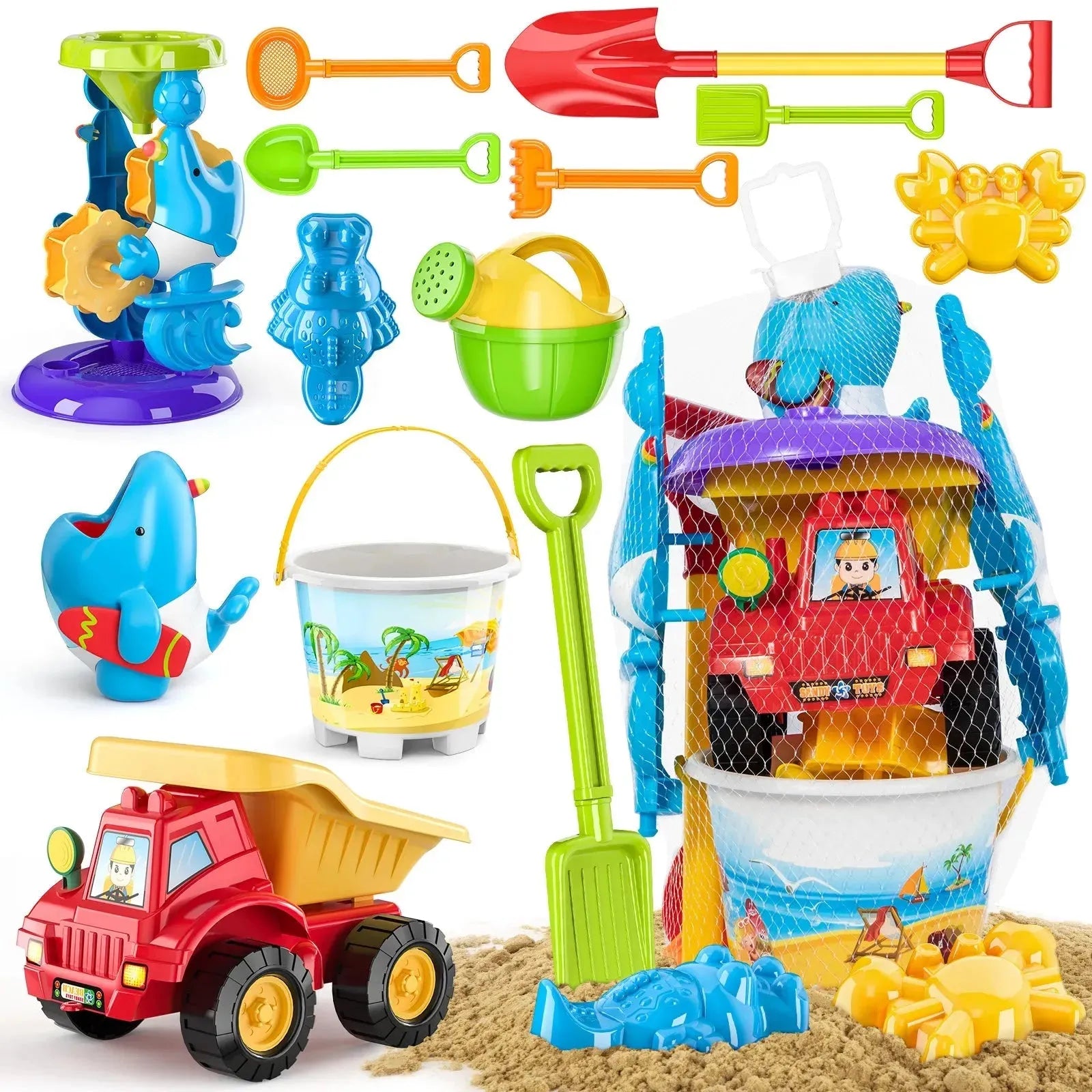 YOTOY Summer outdoor beach toy car with bucket and shovel to play sand and water interactive games for kids and gift 3+ years old - YOTOY