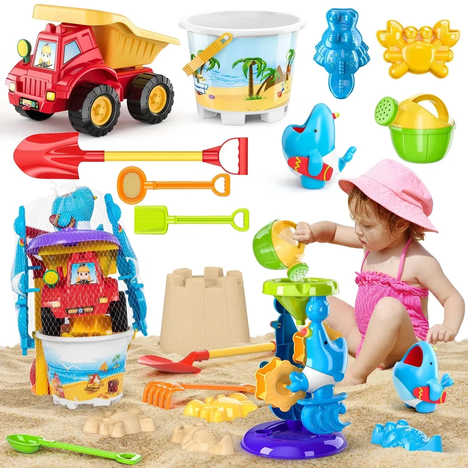 YOTOY Summer outdoor beach toy car with bucket and shovel to play sand and water interactive games for kids and gift 3+ years old - YOTOY