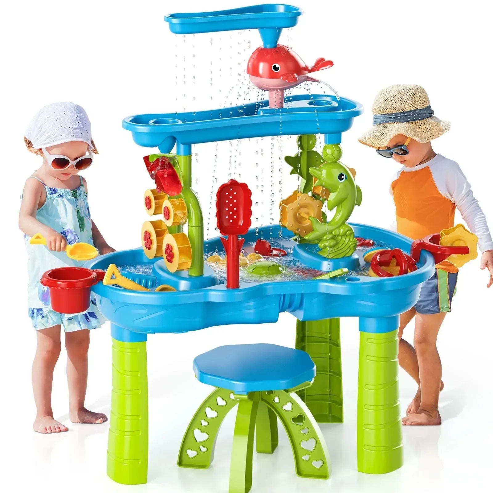 YOTOY Summer Water Table Boys Girls Beach Backyard Park Activity Toddler 3 Tier Water Sandbox and Kids Water Table - YOTOY