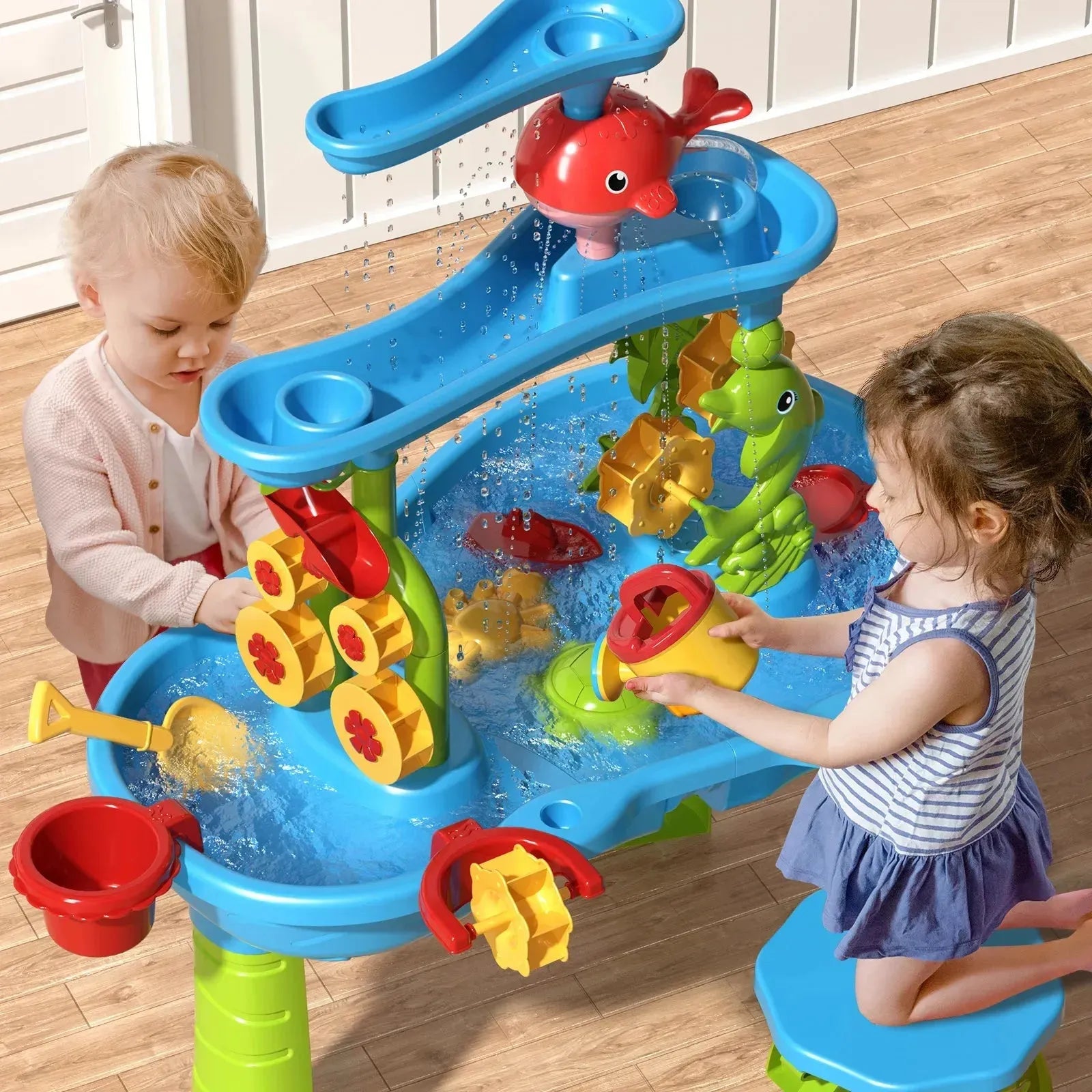 YOTOY Summer Water Table Boys Girls Beach Backyard Park Activity Toddler 3 Tier Water Sandbox and Kids Water Table - YOTOY