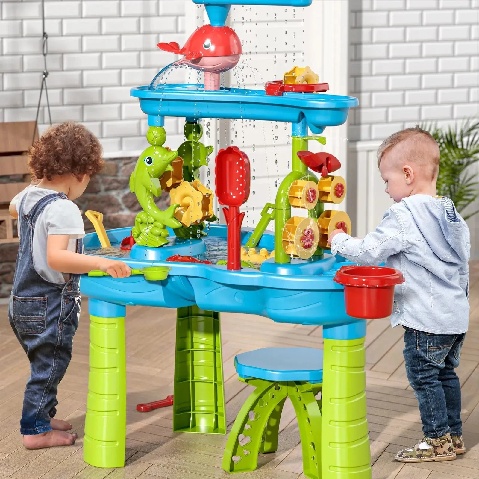 YOTOY Summer Water Table Boys Girls Beach Backyard Park Activity Toddler 3 Tier Water Sandbox and Kids Water Table - YOTOY