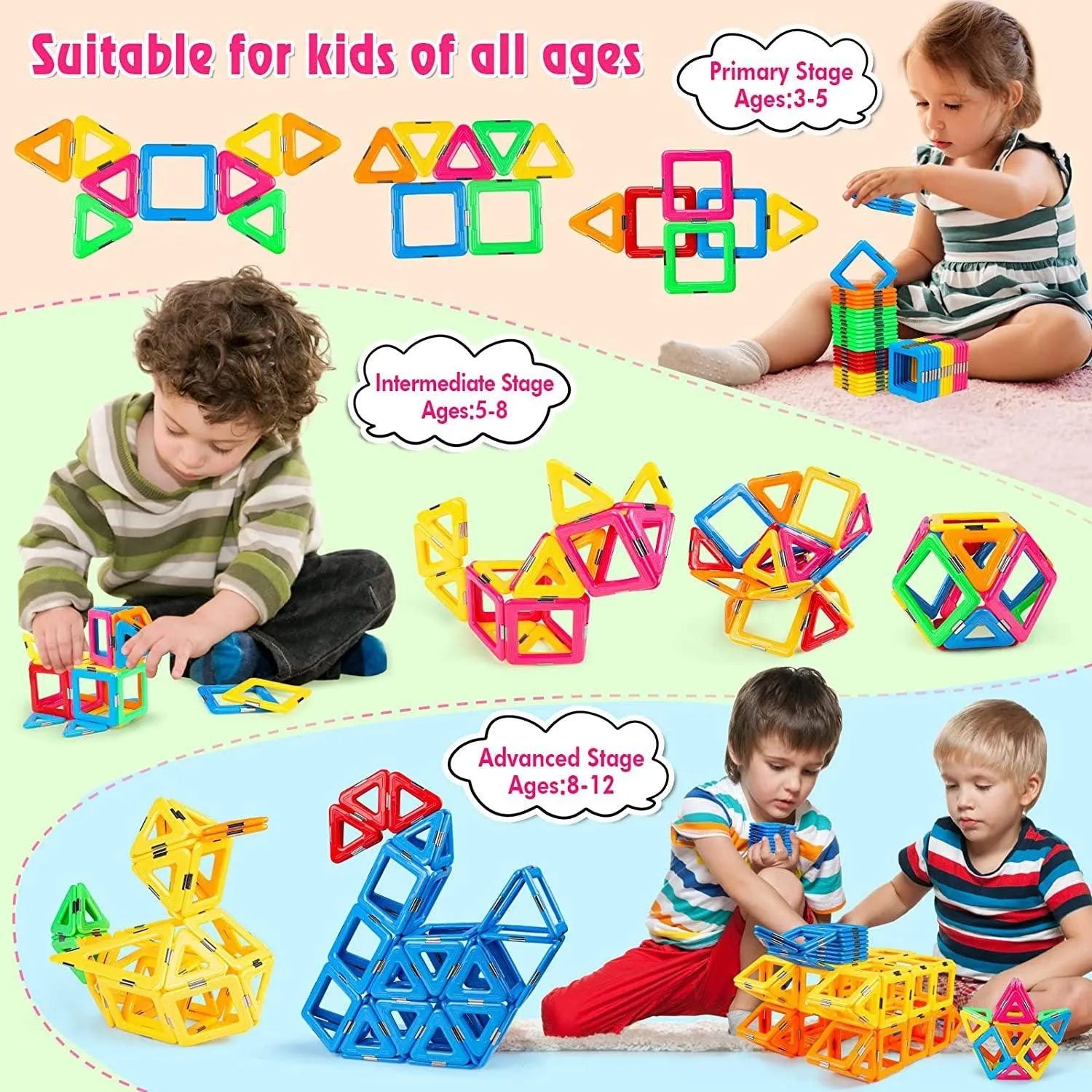 YOTOY Upgraded Magnetic Blocks Tough Tiles STEM Toys - YOTOY