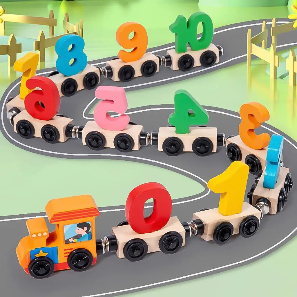 YOTOY Wooden Magnetic Digital Train To Pull Building Blocks - YOTOY