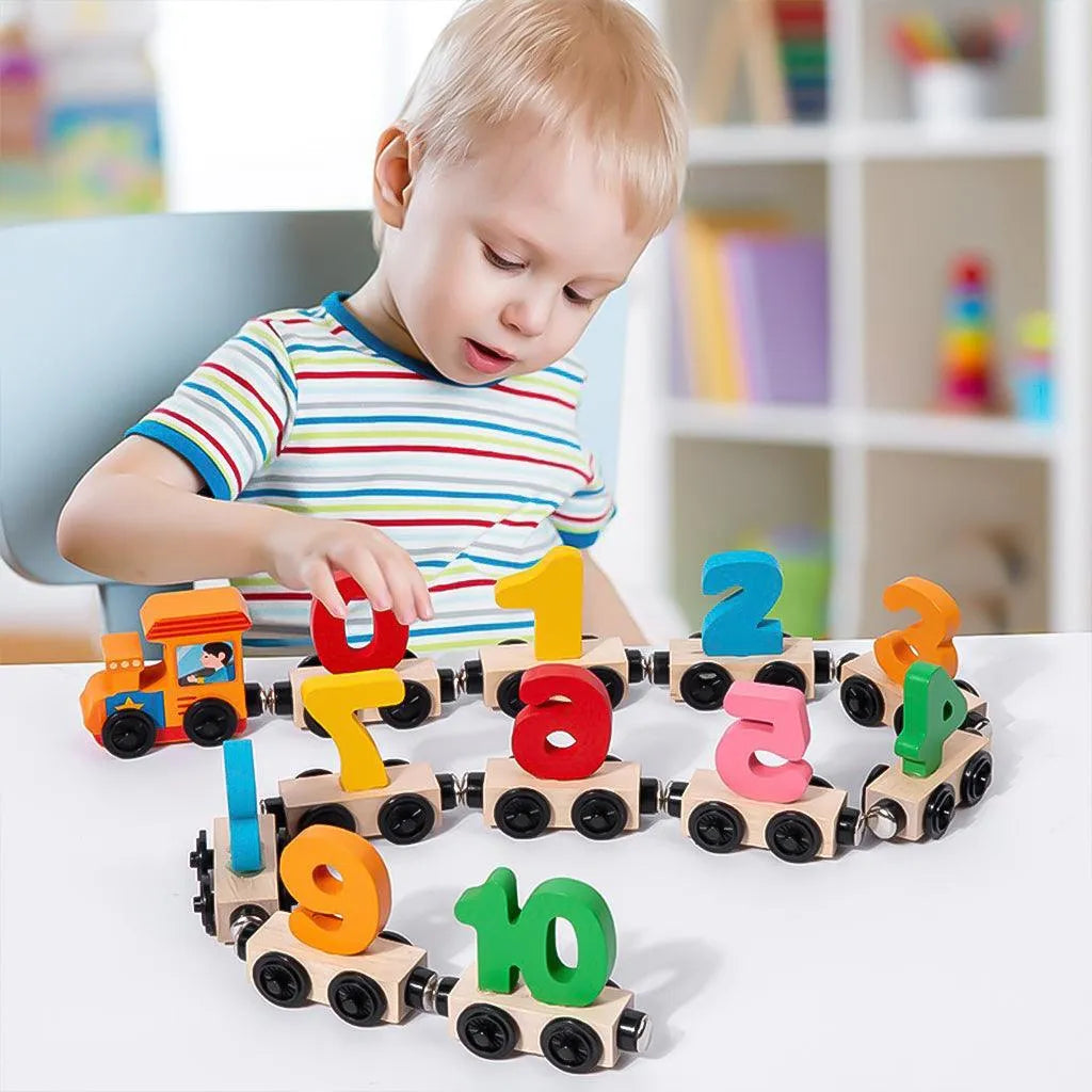 YOTOY Wooden Magnetic Digital Train To Pull Building Blocks - YOTOY